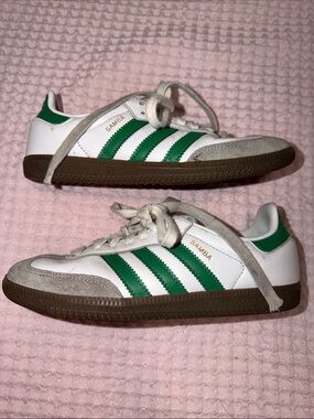 adidas White & Green Samba Low-Top Sneakers